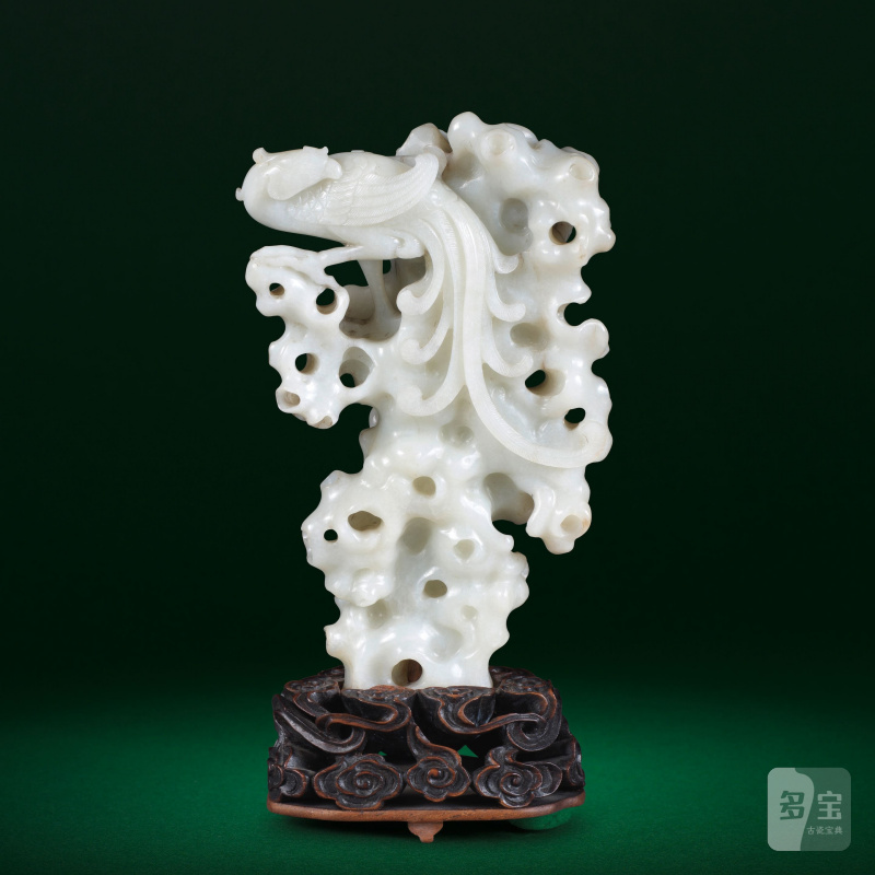 十八世紀 白玉雕有鳳來儀山子擺件 | A WHITE JADE 'PHOENIX ON ROCKWORK' RETICULATED GROUP